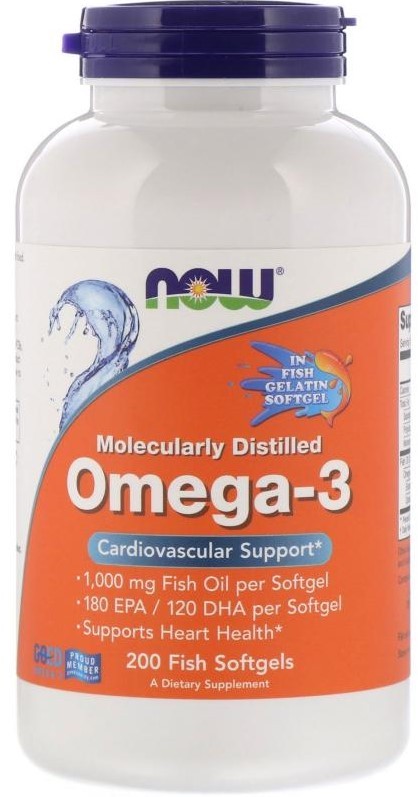 NOW Omega 3 Fish Oil 1000 mg Fish Gelatin Softgels 200 капс.