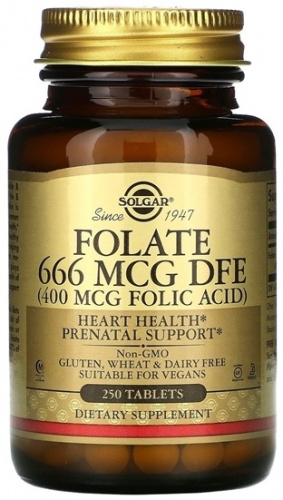 Solgar Folate 666 MCG DFE (FOLIC ACID 400 MCG) Tablets 250 таблеток