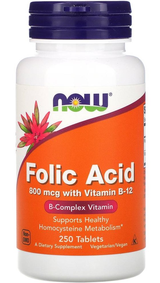 NOW Folic Acid (B-9) 800 mcg 250 таблеток