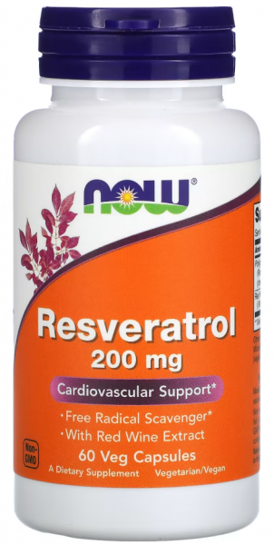 NOW Resveratrol 200 мг (Ресвератрол) 60 капсул