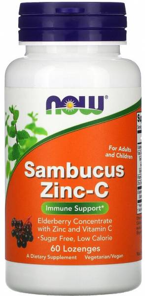 NOW Sambucus Zinc-C (Бузина Цинк и Витамин С) 60 жевательных таблеток