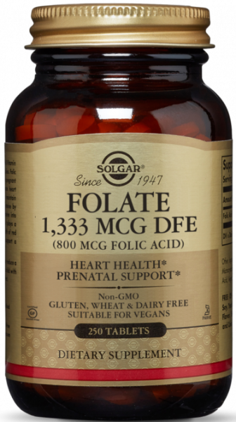 Solgar Folate 1,333 MCG DFE (800 MCG FOLIC ACID) Tablets 250 таблеток